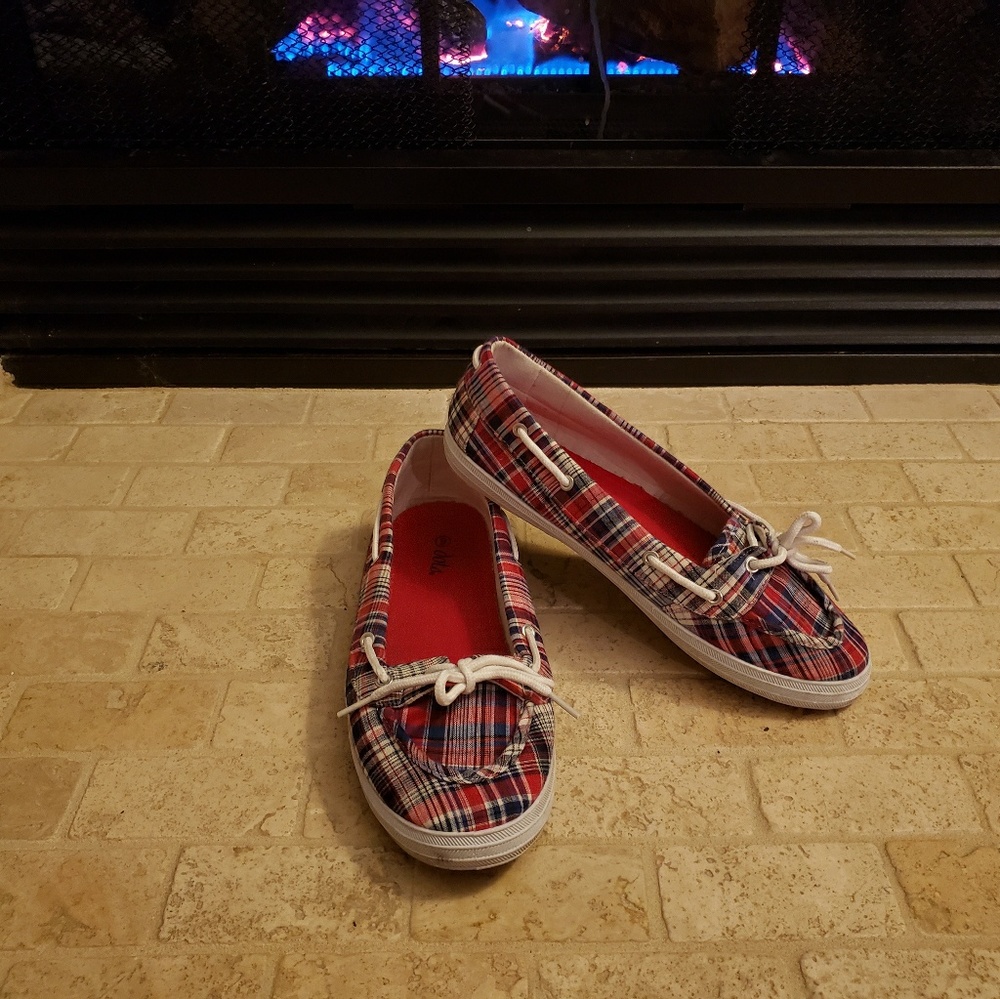 Dots Brand slip on multi colored plaid Shoe